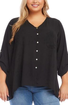 Karen Kane Asymmetric Hem Button-Up Top in Black at Nordstrom Rack, Size 1X