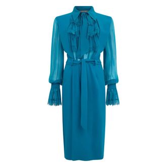 Alberta Ferretti Kleedjes, Dames, Blauw, S, Midi Jurk met Riem