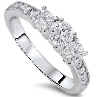 Pompeii3 1ct Diamond 3 Three Stone Engagement Ring 10K White Gold Size Selectable
