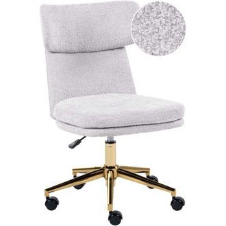 Beliani Office Chair Light Grey Boucle Fabric Upholstery Armeless Design Full Swivel Seat Height Adjustment GRANBY