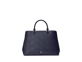 Lauren Ralph Lauren Crosshatch Leather Large Hanna Satchel Womens Handbags French Navy