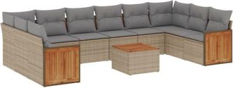 vidaXL Set De Sof&aacute;s De Jard&iacute;n 11pzas Con Cojines Rat&aacute;n Sint&eacute;tico Beige Vidaxl