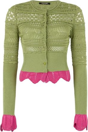 Roberto Cavalli Gebreid vest met contrastdetails - Dames - Vesten - Groen - M - Leer - Truien & Vesten