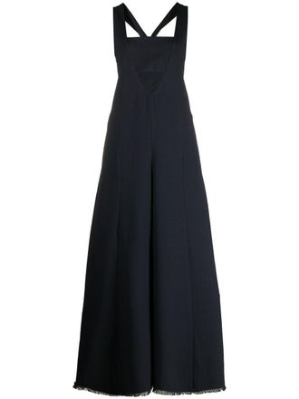 AMBUSH racerback wide-leg jumpsuit - women - Viscose/Virgin Wool/Polyester/Virgin Wool/Viscose - 38 - Blue