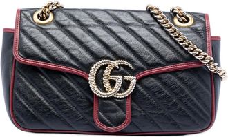 Gucci Pre-owned Gucci Medium GG Marmont Matelasse Diagonal Leather Torchon Shoulder Bag C9NE6LF91EY37890