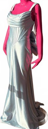 Jovani Womens Fitted Long Formal Dress With A Bow In Light Blue