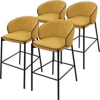 ML Design Set de 4 Taburetes de bar mostaza 76cm tapizado, estructura met&aacute;lica