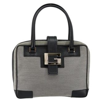 Gucci Vintage Square G Canvas Gray Canvas Handbag (Pre-Owned)
