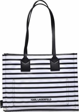 Karl Lagerfeld Black White Stripe Ikon Nylon Tote Bag