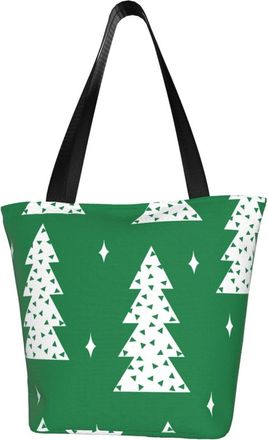 AOOEDM Green Christmas Tree Tote Bag Women Capacity Shoulder Grocery Shopping Bags