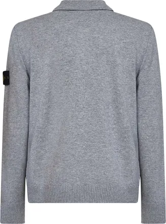 Stone Island Mens Long-Sleeved Polo Shirt Melange Grey Wool Virgin T-shirts And Polos