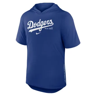 Nike Los Angeles Dodgers Arched Wordmark Nike Mens Dri-FIT MLB Hooded T-Shirt in Blue | 03NB4EWLD-6XV