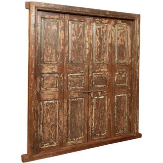 Biscottini International Biscottini - Puerta Corredera Medieval Antigua Con Marco, Interior O Exterior, De Madera Maciza Y Hierro