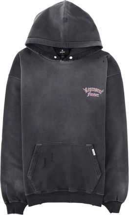Represent Duality Washed Black Distressed Hooded Cotton Sweatshirt