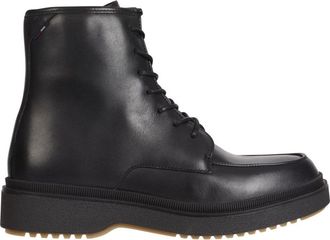 Tommy Hilfiger Black Cleated Lace-Up Leather Boots