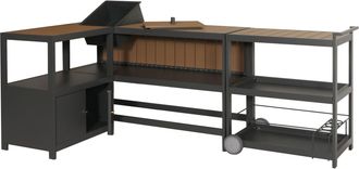 Hhg Cocina Exterior De Aluminio De 3 Piezas Hhg 810, Cocina Exterior De Jard&iacute;n Carrito Para Servir Cubitera, Antracita, Aspecto De Madera Clara