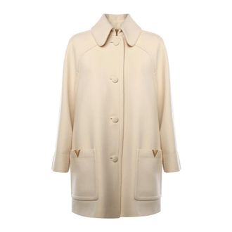 Valentino Garavani Single-Breasted Coats, female, Beige, XS, Wool Drap Caban