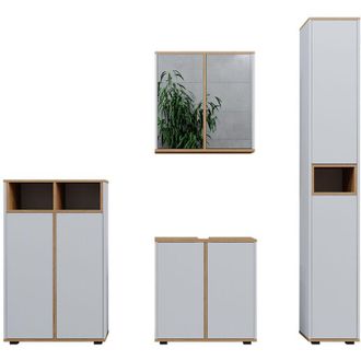 Vicco Set mobili bagno Didi, Bianco/Artisan, 4 pezzi, con colonna e mobile midi con ante