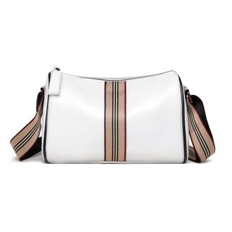 Generic Cow Leather Crossbody Bag for Women Small Cylinder Purse Fashion Barrel Shoulder Bag Casual Commuter Bags (White)