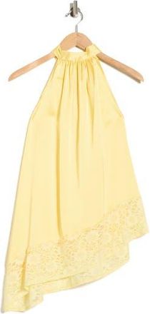 Renee C Sleeveless Lace Trim Satin Asymmetric Top in Butter Yellow at Nordstrom Rack, Size 1X