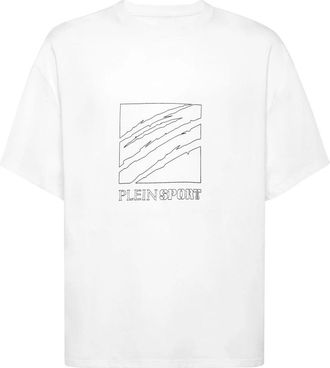 Plein Sport Tops, Heren, Wit, S, Katoen, T-Shirt Round Neck Ss Scratch