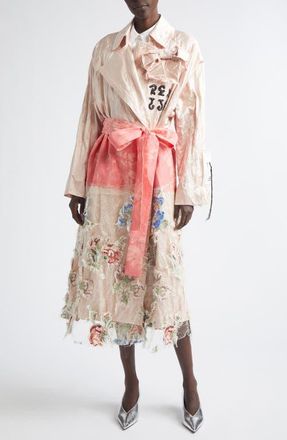 Erdem Embellished Textured Satin Trench Coat in Cameo Pink at Nordstrom, Size Medium
