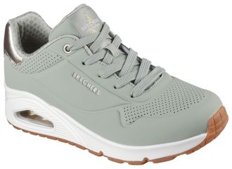 Skechers Sneaker SKECHERS UNO GOLDEN AIR, Damen, Gr. 35, gr&uuml;n (sage gr&uuml;n), Lederimitat, Schuhe Sneaker, Freizeitschuh, Halbschuh, Schn&uuml;rschuh mit Metallic-Eins