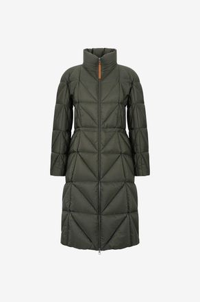 Moncler Lange ausgestellte Daunenjacke mit Stehkragen Cerise