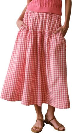 Marine Layer Gia Poplin Tiered Maxi Skirt in Cherry Gingham at Nordstrom, Size X-Large