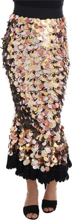 Dolce & Gabbana Glamoureuze Gouden Pailletten Peplum Rok - Dames - Midirokken - Veelkleurig - XS - Pailletten - Rokken