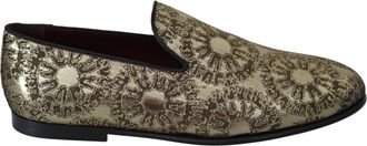 Dolce & Gabbana Gold Jacquard Flats Mens Loafers Mens Shoes