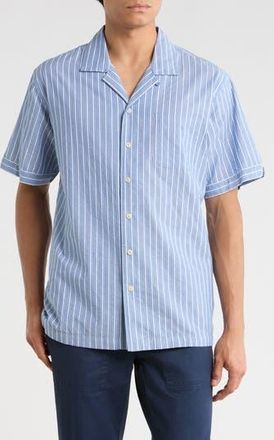 Brooks Brothers Sport Fit Stripe Cotton Camp Shirt in Blue Stripe at Nordstrom Rack, Size Xx-Large