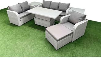 Fimous Patio pe Wicker 7 Seater Outdoor Rattan Furniture Sofa Sets with Adjustable Lifting Dining or Coffee Table Reclining Chair Loveseat Sofa 3 Seater