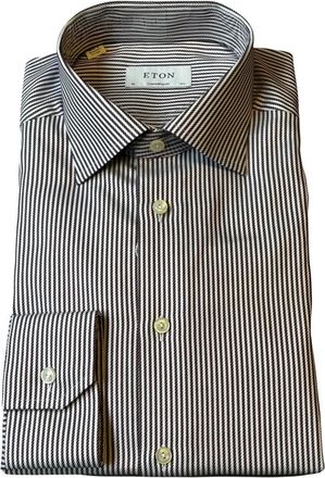 Eton Gestreept Signature Twill Overhemd - Heren - Casual Overhemden - Grijs - M - Katoen - Overhemden