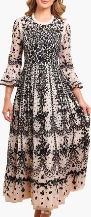 Needle & Thread Adeline Round Neck Maxi Dress in Cream/graphite at Nordstrom, Size 16