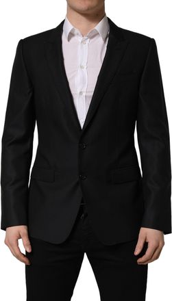 Dolce & Gabbana Black Wool Single Breasted Men Blazer Jacket Virgin Silk Clothing