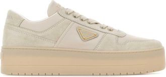 Prada Sand Fabric And Suede Downtown Bold Sneakers