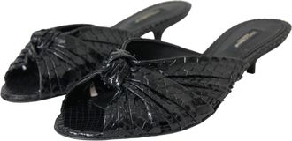 Dolce & Gabbana Womens Black Exotic Leather Heels Slides Shoes Python