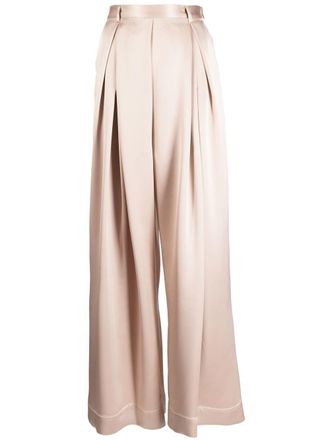 GOEN.J pleated wide-leg trousers - women - Polyester - L - Brown