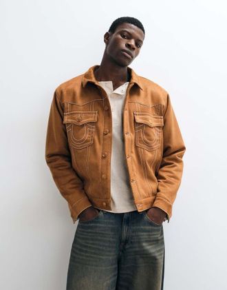 True Religion Jimmy - Giacca trucker oversize in camoscio ultra scamosciato marrone