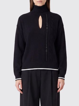 Liu Jo Viscose Cut-Out Turtleneck Jumper with Rhinestone Logo