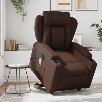 vidaXL Sill&oacute;n De Masaje Elevable El&eacute;ctrico Cuero Sint&eacute;tico Marr&oacute;n Vidaxl