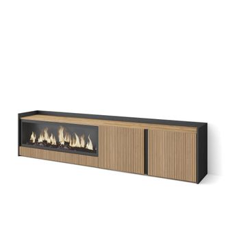 Skraut Home Skraut Home - Mueble Tv, Televisi&oacute;n, Muebles De Sal&oacute;n, Almacenaje, 212x35x50cm, Para Tv Hasta 80, Chimenea El&eacute;ctrica Xxl, Estilo Moderno, Roble Y Negr