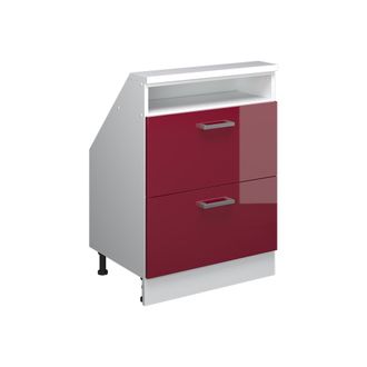 Vicco Armario De Cocina Para Techo Inclinado R-line, Rojo Brillo Intenso/blanco, 60 Cm Con 2 Cajones, Vicco