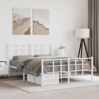 vidaXL Vidaxl - Estructura Cama Sin Colch&oacute;n Con Estribo Metal Blanco 140x200 Cm