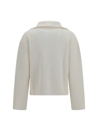 Courr&egrave;ges Ribbed Zip Merino Wool Sweater - White