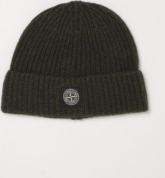 Stone Island Berretto beanie in lana a coste con patch logo Compass