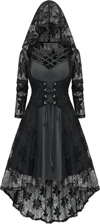 Generic Womens Halloween Gothic Dresses A Line Plus Size Off Shoulder Hooded Halloween Costumes Long Sleeve Casual Y2K Tiered Dress Gray XXL