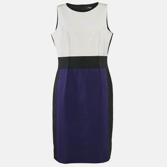 Paule Ka Multicolor Synthetic Color-Block Knee-Length Sleeveless Dress
