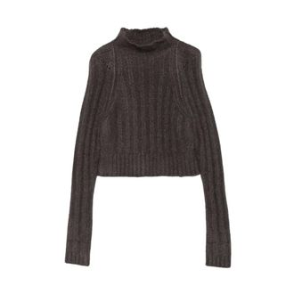 Rick Owens Cropped Ribbed Turtleneck - Dames - Truien - Grijs - Maat: S